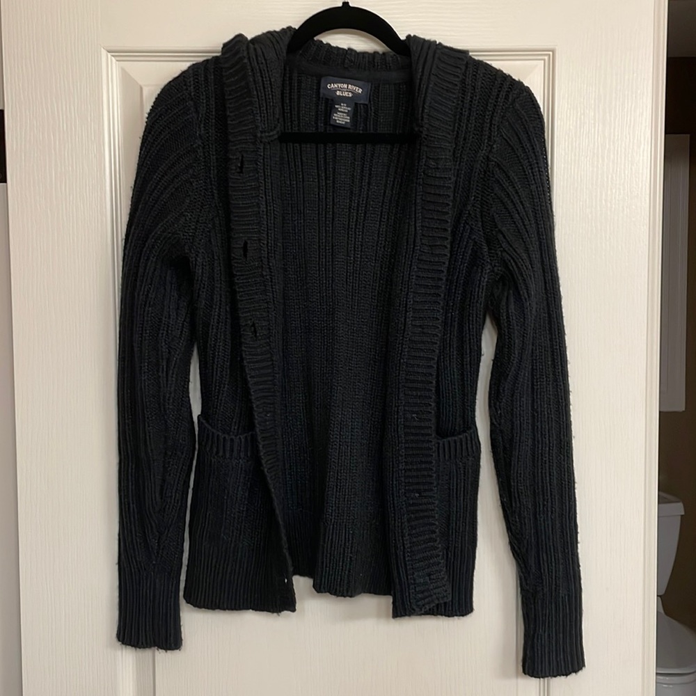 Black hooded knit sweater